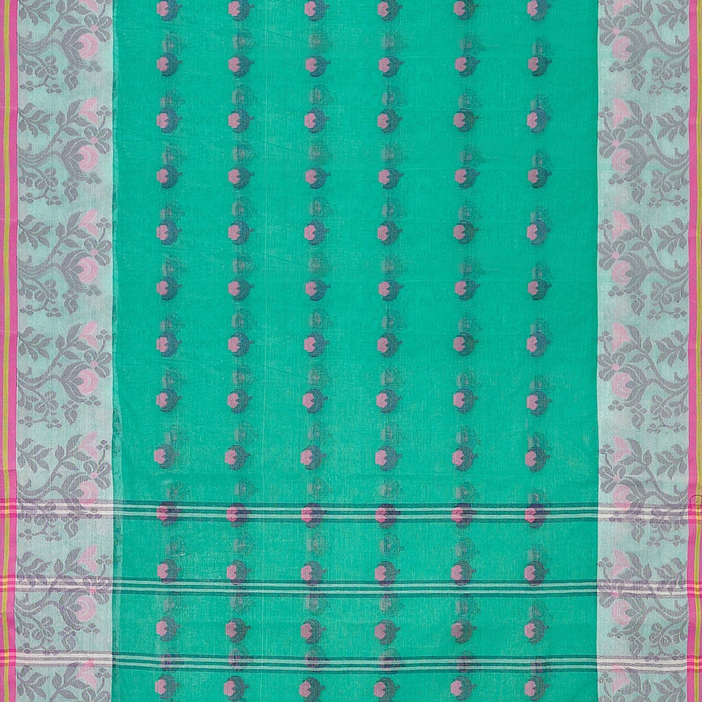 Exclusive Collection 100% Pure Cotton Green Tant Saree With Hand Weaving Work - Swadesiicart