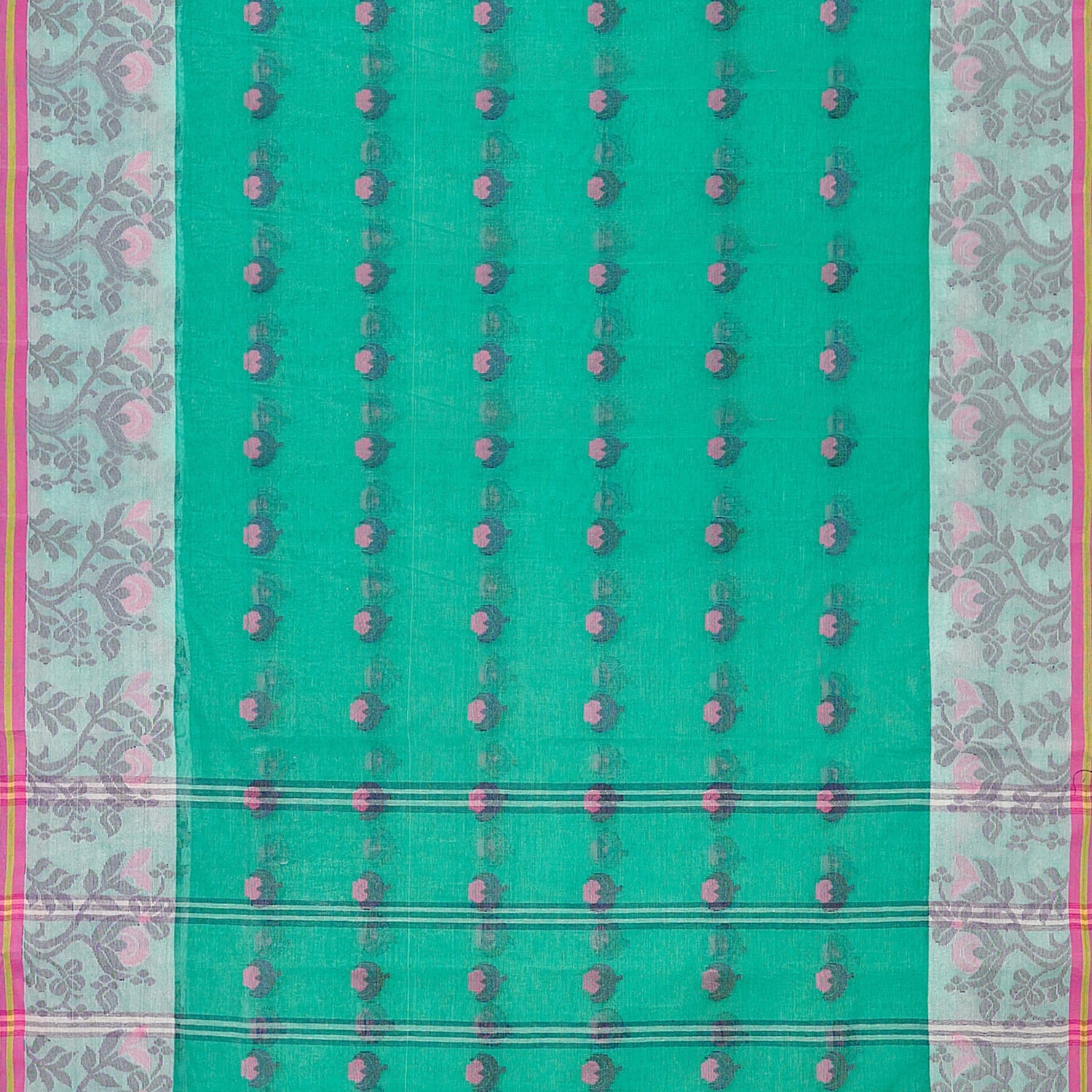 Exclusive Collection 100% Pure Cotton Green Tant Saree With Hand Weaving Work - Swadesiicart