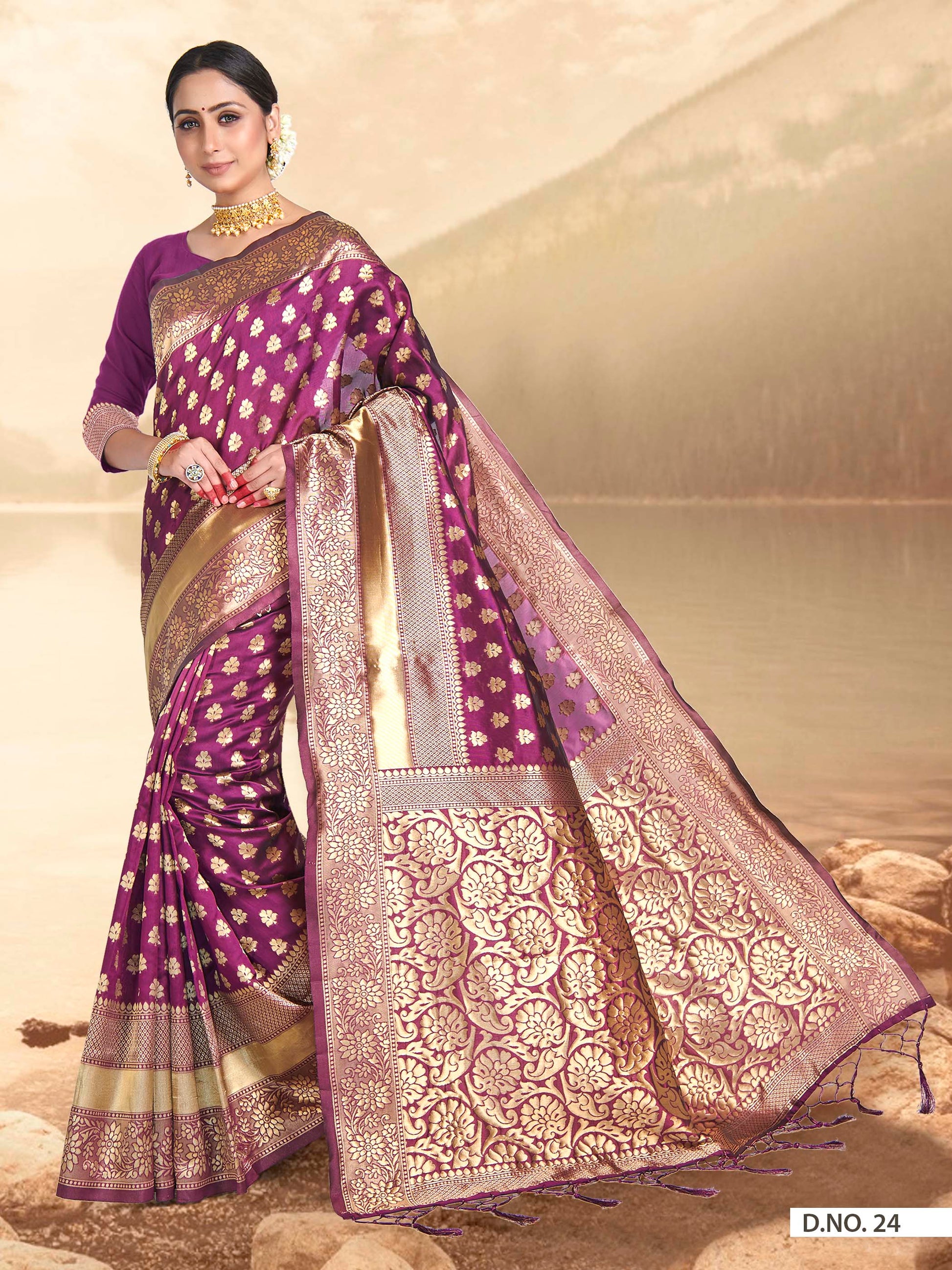 Vardha Mulberry Purple Woven Banarasi Saree | Swadesiicart