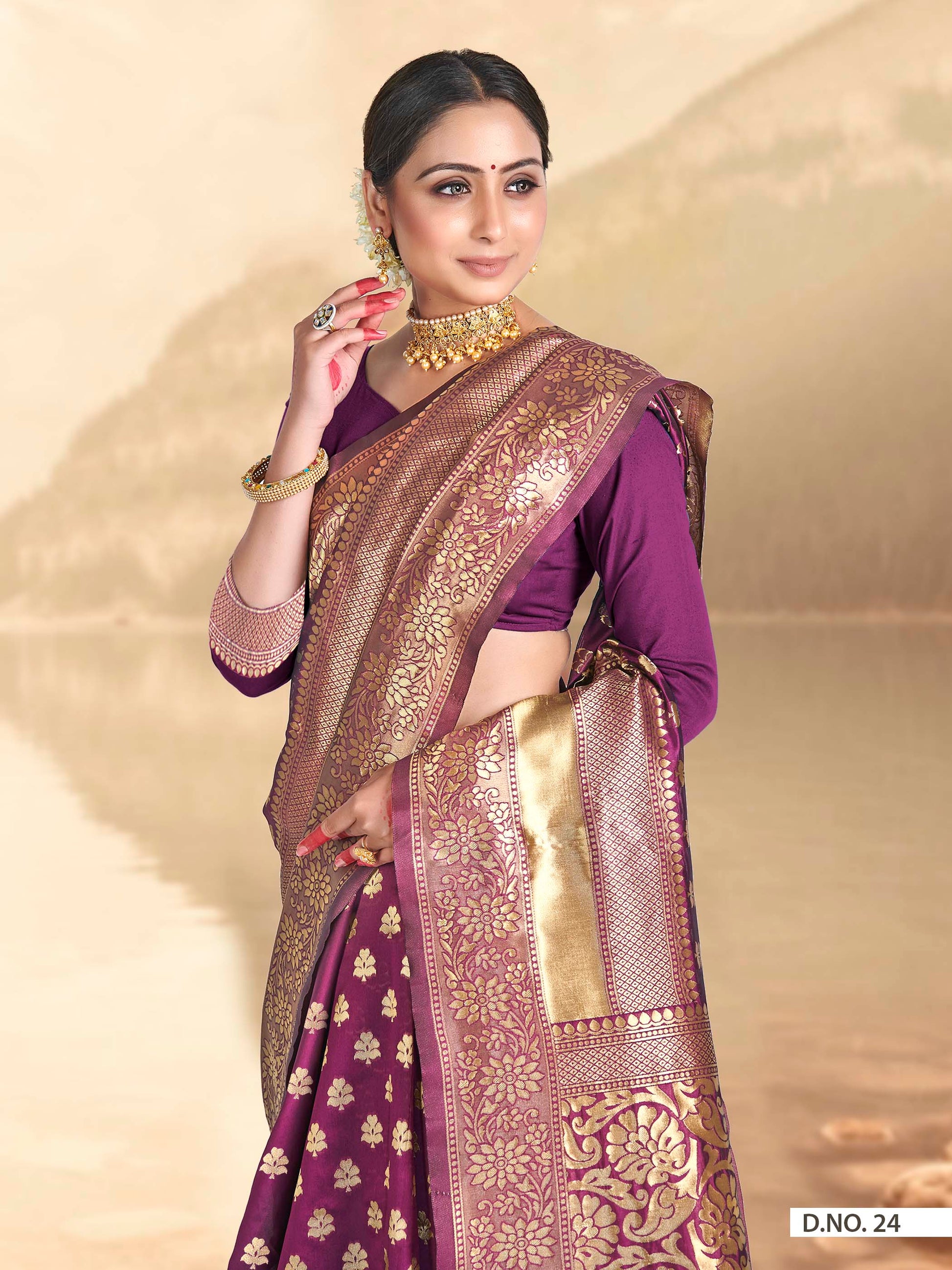 Vardha Mulberry Purple Woven Banarasi Saree | Swadesiicart