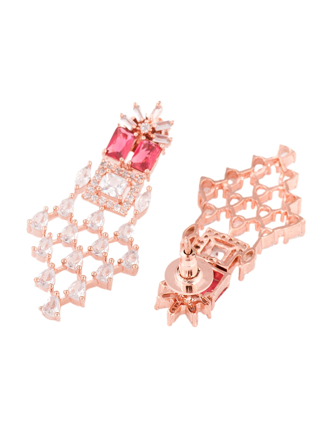 Saraf RS Jewellery Rose Gold-Polished & Red AD & CZ-Studded Contemporary Jewellery Set - Swadesiicart