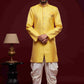 Raivat Ethnic Banarasi Jacquard Embroidery Semi Indo Western Sherwani In Yellow Colour | Swadesiicart