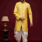 Raivat Ethnic Banarasi Jacquard Embroidery Semi Indo Western Sherwani In Yellow Colour | Swadesiicart