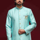 Raivat Ethnic Banarasi Jacquard Embroidery Semi Indo Western Sherwani In Sky Blue Colour | Swadesiicart