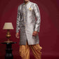 Raivat Ethnic Banarasi Jacquard Embroidery Semi Indo Western Sherwani In Grey Colour | Swadesiicart
