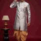 Raivat Ethnic Banarasi Jacquard Embroidery Semi Indo Western Sherwani In Grey Colour | Swadesiicart