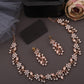 Tehzeeb Creations Rose Gold Pleated White Diamond With White Beads Necklace Set - Swadesiicart