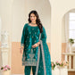 Anaita Teal Blue Ice Velvet Suit With Embroidery Work