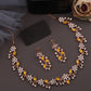 Tehzeeb Creations Rose Gold Pleated White Diamond With Yellow Beads Necklace Set - Swadesiicart