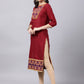 Souchii Maroon & Yellow Thread Work Grandeur & Majestic Artwork Cotton Kurta - Swadesiicart
