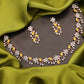 Tehzeeb Creations Rose Gold Pleated White Diamond With Yellow Beads Necklace Set - Swadesiicart