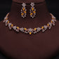 Tehzeeb Creations Rose Gold Pleated White Diamond With Yellow Beads Necklace Set - Swadesiicart