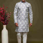 Raivat Ethnic Banarasi Jacquard Embroidery Semi Indo Western Sherwani In Grey Colour | Swadesiicart