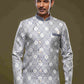 Raivat Ethnic Banarasi Jacquard Embroidery Semi Indo Western Sherwani In Grey Colour | Swadesiicart