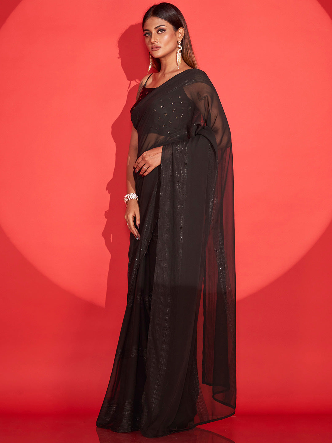 Tikhi Imli Striped Semi Sheer Ready to Wear Saree | Swadesiicart