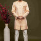 Raivat Ethnic Banarasi Jacquard Embroidery Semi Indo Western Sherwani In Orange Colour | Swadesiicart