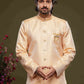 Raivat Ethnic Banarasi Jacquard Embroidery Semi Indo Western Sherwani In Orange Colour | Swadesiicart