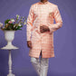 Raivat Ethnic Banarasi Jacquard Embroidery Semi Indo Western Sherwani In Pink Colour | Swadesiicart