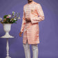 Raivat Ethnic Banarasi Jacquard Embroidery Semi Indo Western Sherwani In Pink Colour | Swadesiicart