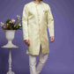 Raivat Ethnic Banarasi Jacquard Embroidery Semi Indo Western Sherwani In Pista Green Colour | Swadesiicart