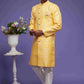 Raivat Ethnic Banarasi Jacquard Embroidery Semi Indo Western Sherwani In Yellow Colour | Swadesiicart