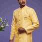 Raivat Ethnic Banarasi Jacquard Embroidery Semi Indo Western Sherwani In Yellow Colour | Swadesiicart