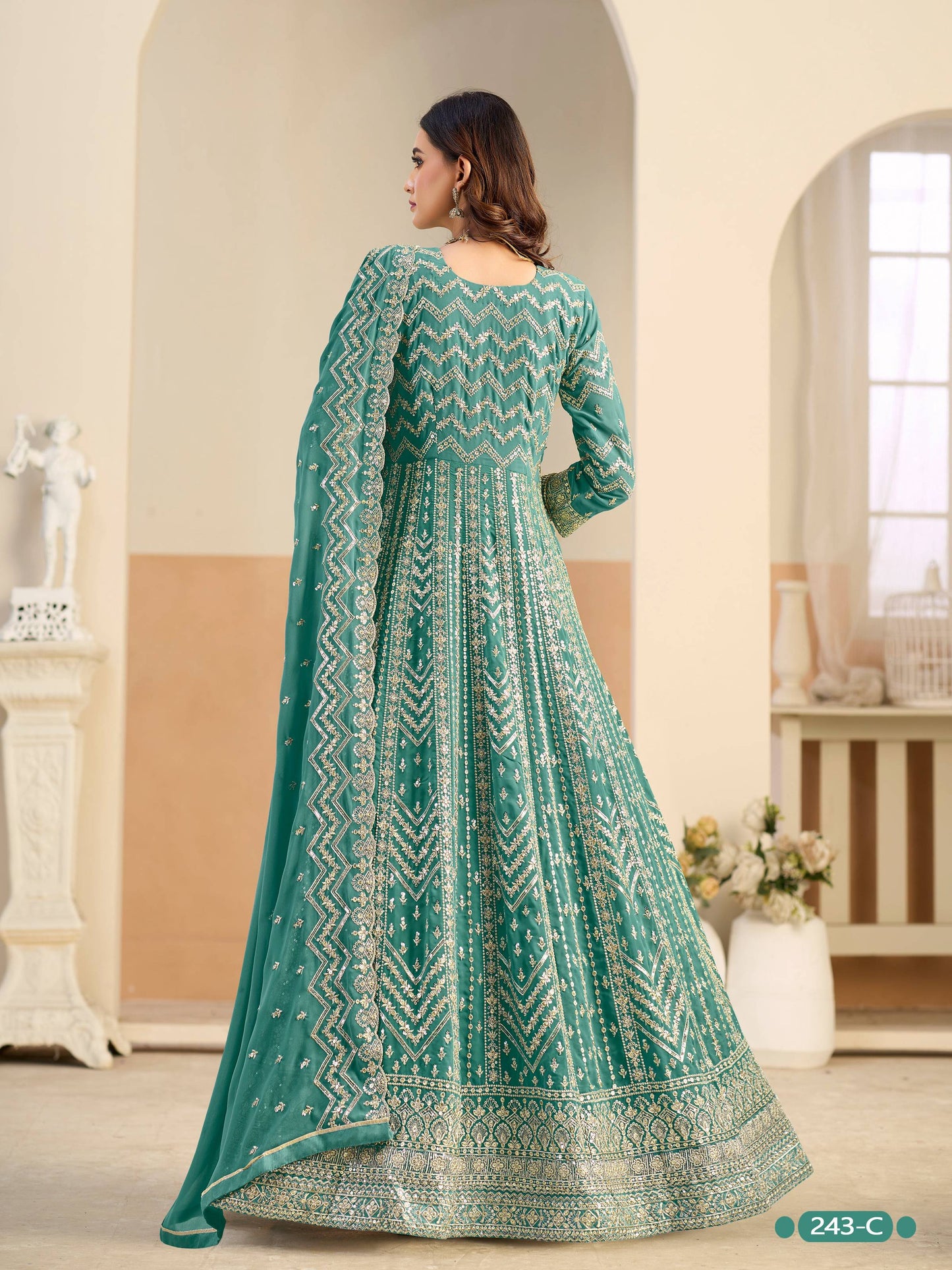 Anaita Turquoise Faux Georgette Anarkali Suit With Embroidery Work