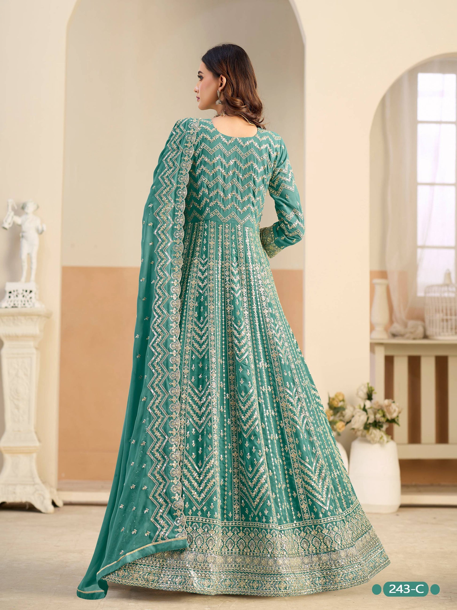 Anaita Turquoise Faux Georgette Anarkali Suit With Embroidery Work