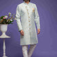 Raivat Ethnic Banarasi Jacquard Embroidery Semi Indo Western Sherwani In Sky Blue Colour | Swadesiicart