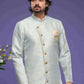 Raivat Ethnic Banarasi Jacquard Embroidery Semi Indo Western Sherwani In Sky Blue Colour | Swadesiicart