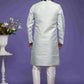 Raivat Ethnic Banarasi Jacquard Embroidery Semi Indo Western Sherwani In Sky Blue Colour | Swadesiicart