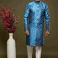 Raivat Ethnic Banarasi Jacquard Embroidery Semi Indo Western Sherwani In Blue Colour | Swadesiicart