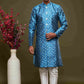 Raivat Ethnic Banarasi Jacquard Embroidery Semi Indo Western Sherwani In Blue Colour | Swadesiicart