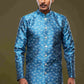 Raivat Ethnic Banarasi Jacquard Embroidery Semi Indo Western Sherwani In Blue Colour | Swadesiicart