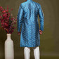 Raivat Ethnic Banarasi Jacquard Embroidery Semi Indo Western Sherwani In Blue Colour | Swadesiicart