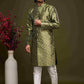 Raivat Ethnic Banarasi Jacquard Embroidery Semi Indo Western Sherwani In Green Colour | Swadesiicart
