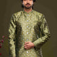 Raivat Ethnic Banarasi Jacquard Embroidery Semi Indo Western Sherwani In Green Colour | Swadesiicart