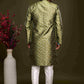 Raivat Ethnic Banarasi Jacquard Embroidery Semi Indo Western Sherwani In Green Colour | Swadesiicart