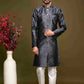 Raivat Ethnic Banarasi Jacquard Embroidery Semi Indo Western Sherwani In Black Colour | Swadesiicart
