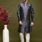 Raivat Ethnic Banarasi Jacquard Embroidery Semi Indo Western Sherwani In Black Colour | Swadesiicart