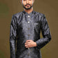 Raivat Ethnic Banarasi Jacquard Embroidery Semi Indo Western Sherwani In Black Colour | Swadesiicart