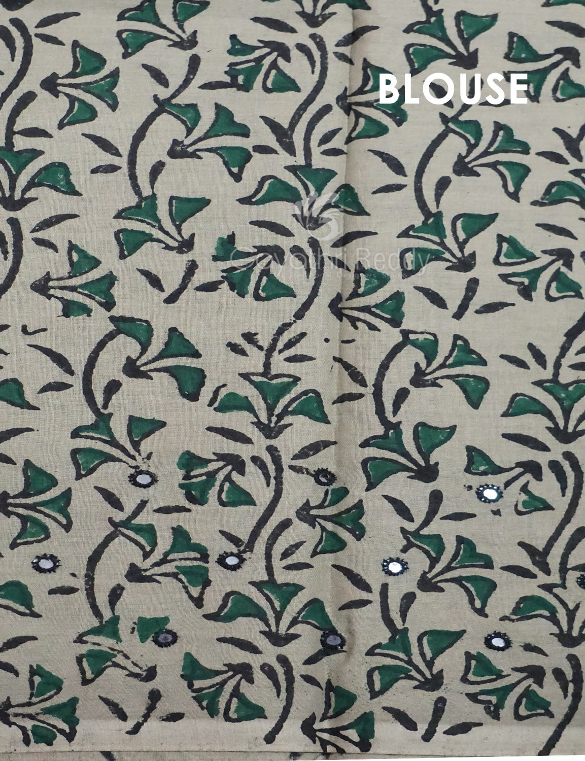 Light Olive Mix Grey Colour Block Print With Mirron Embroidered Pure Mulmul Cotton Saree By Gayathri Reddy Designer Studio | Swadesiicart