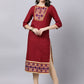 Souchii Maroon & Yellow Thread Work Grandeur & Majestic Artwork Cotton Kurta - Swadesiicart
