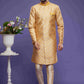 Raivat Ethnic Banarasi Jacquard Embroidery Semi Indo Western Sherwani In Yellow Colour | Swadesiicart