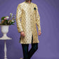 Raivat Ethnic Banarasi Jacquard Embroidery Semi Indo Western Sherwani In Gold Colour | Swadesiicart