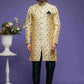 Raivat Ethnic Banarasi Jacquard Embroidery Semi Indo Western Sherwani In Gold Colour | Swadesiicart