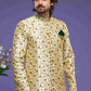 Raivat Ethnic Banarasi Jacquard Embroidery Semi Indo Western Sherwani In Gold Colour | Swadesiicart