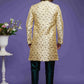 Raivat Ethnic Banarasi Jacquard Embroidery Semi Indo Western Sherwani In Gold Colour | Swadesiicart