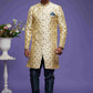 Raivat Ethnic Banarasi Jacquard Embroidery Semi Indo Western Sherwani In Gold Colour | Swadesiicart
