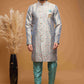 Raivat Ethnic Banarasi Jacquard Embroidery Semi Indo Western Sherwani In Grey Colour | Swadesiicart